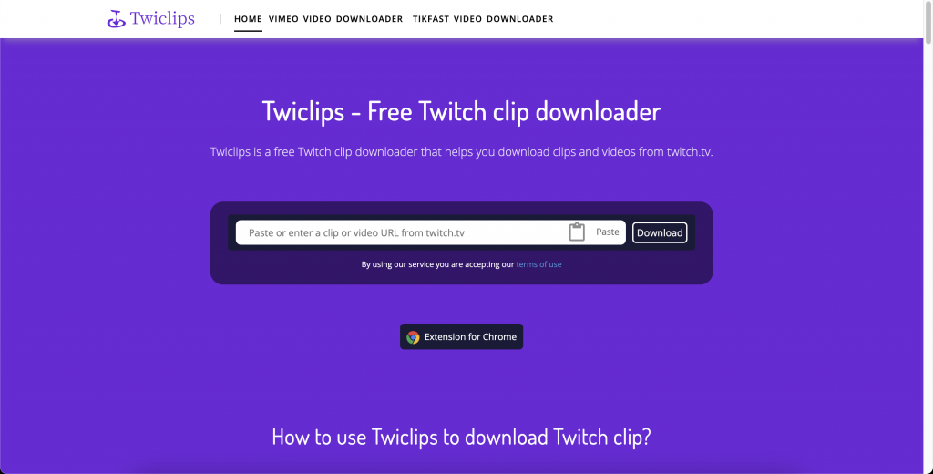 Home page of Twitch Clips Downloader