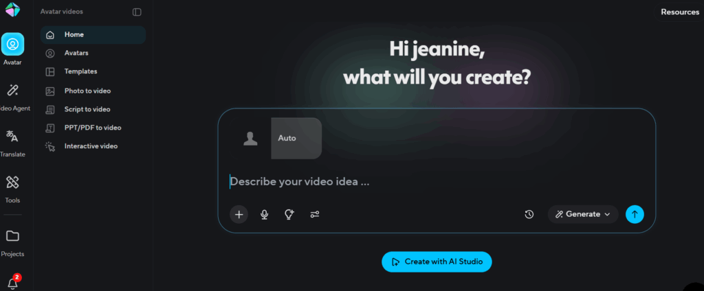 The interface of HeyGen