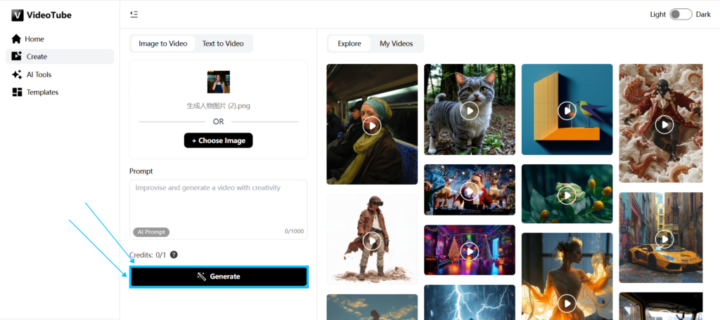 Click"Generate"to Let VideoTube Create the Video