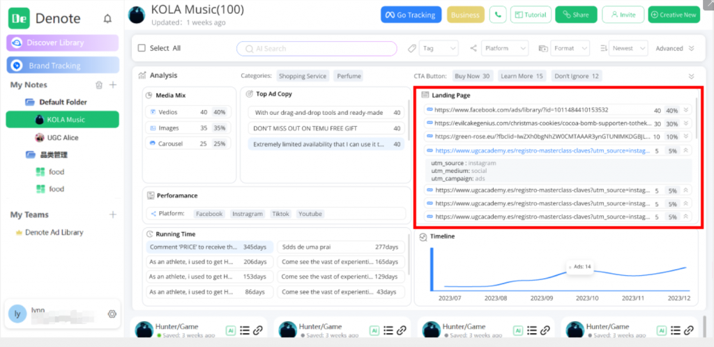 Using Denote Ad to research Facebook Ads UTM Parameters