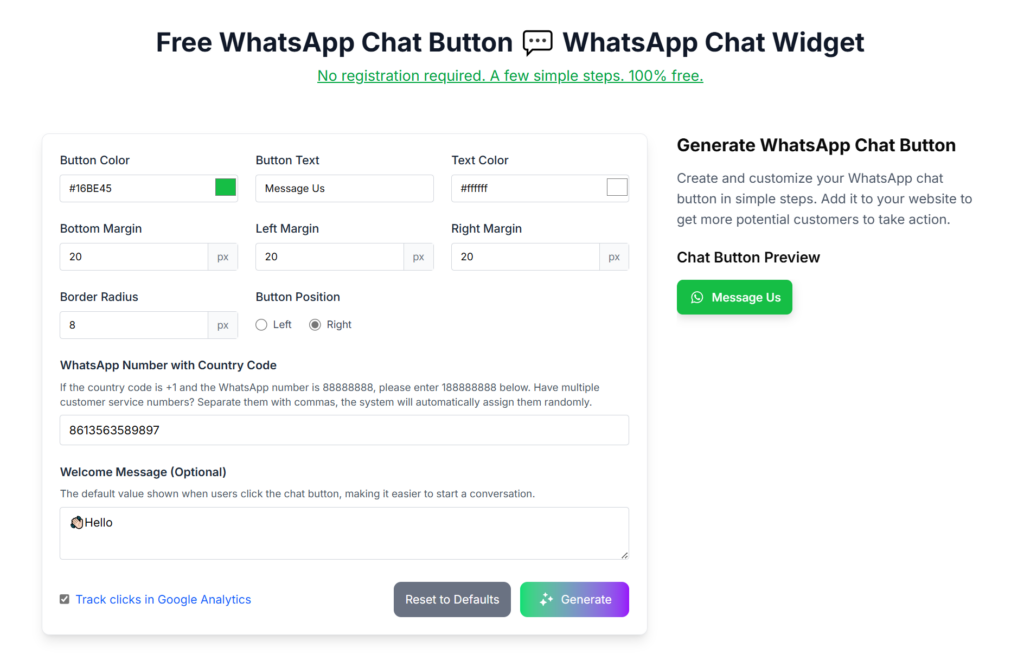 WADesk WhatsApp chat button generator