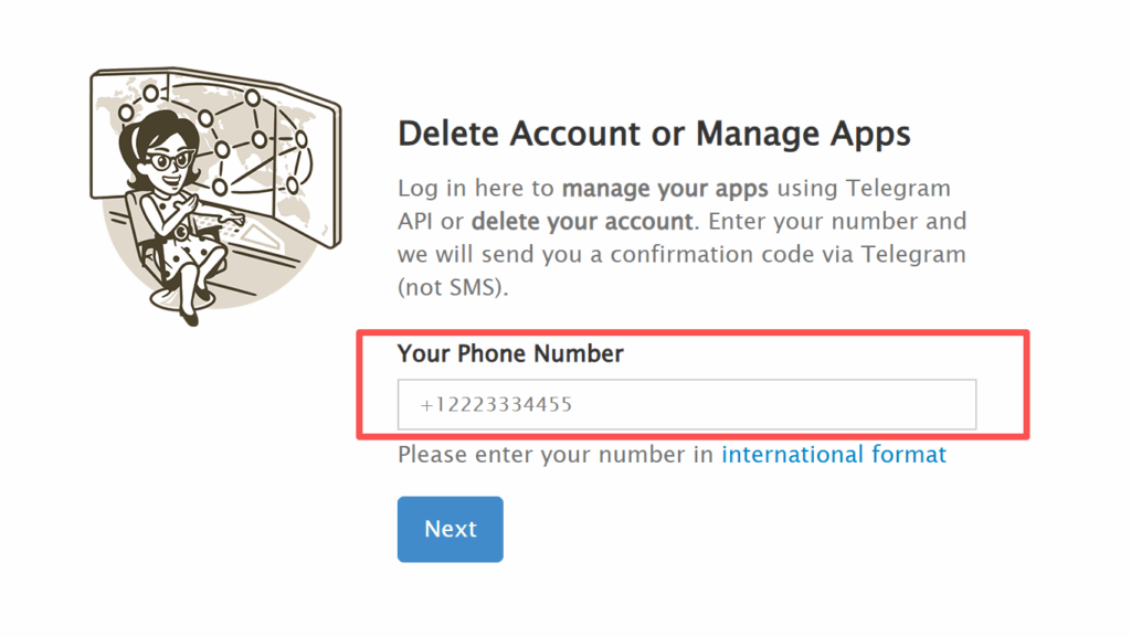 Delete via Telegram Website