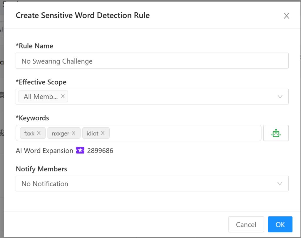 Create Sensitive Word Detection Rule on WADesk
