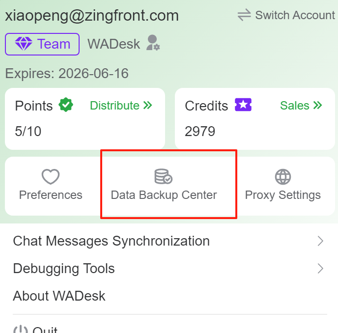 WADesk Data Back Up Center