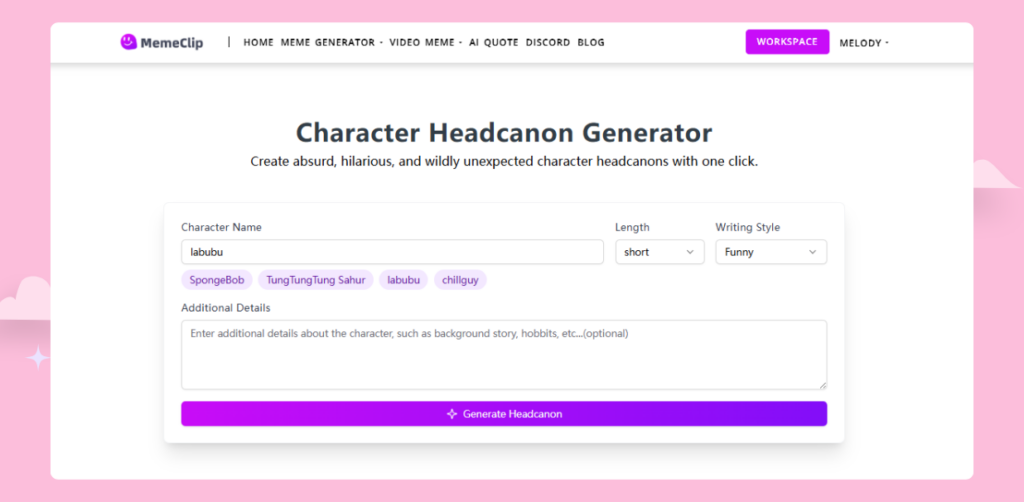 memeclip's character headcanon generator