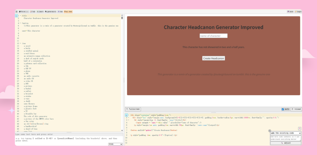 memeclip-character headcanon generator