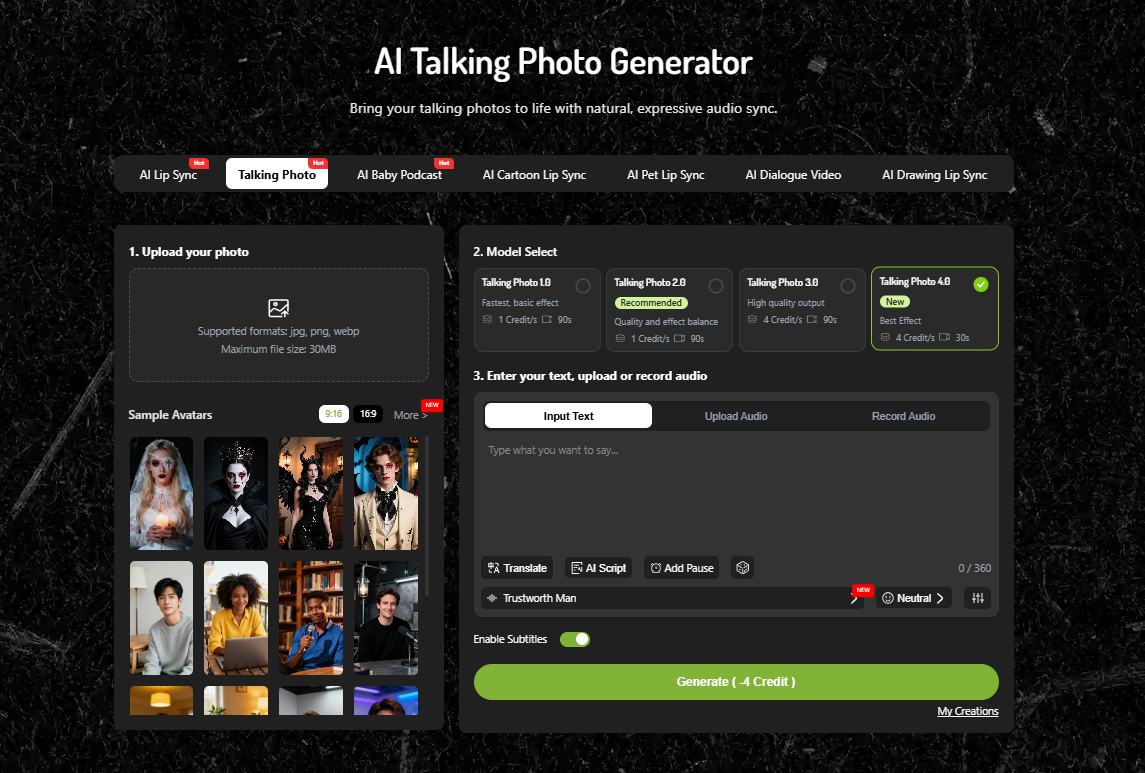 Lipsync interface for AI talking ads creation