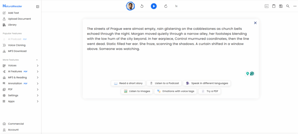 NaturalReader text-to-speech interface