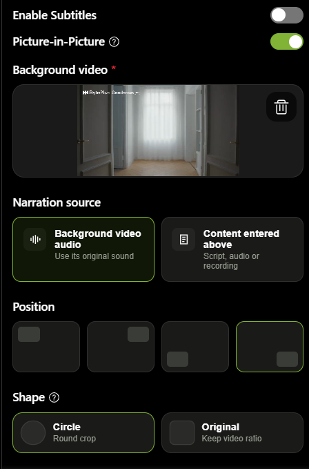 Set the position of the picture-in-picture window
