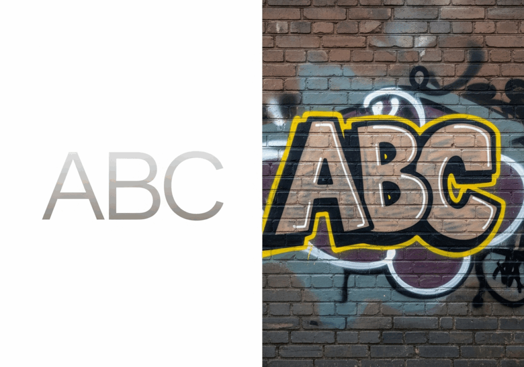 Comparison of standard typography and graffiti alphabet font letterforms side by side