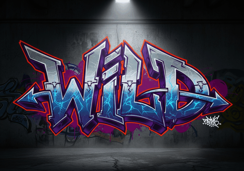Wildstyle graffiti alphabet font with interlocking letters, arrow extensions, and complex layered design