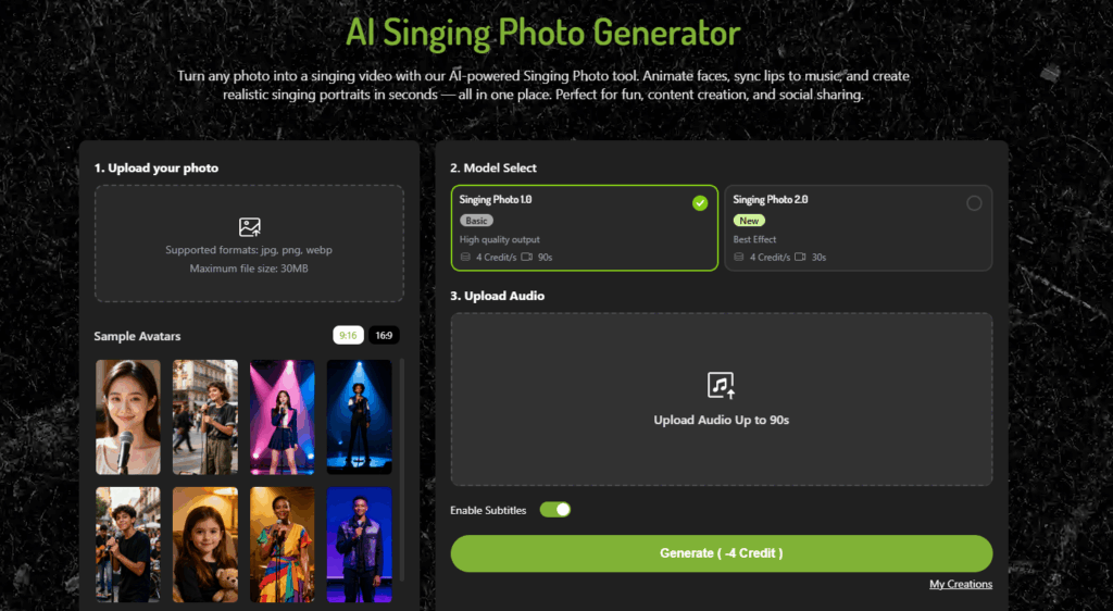 AI singing photo interface for creating custom Santa video