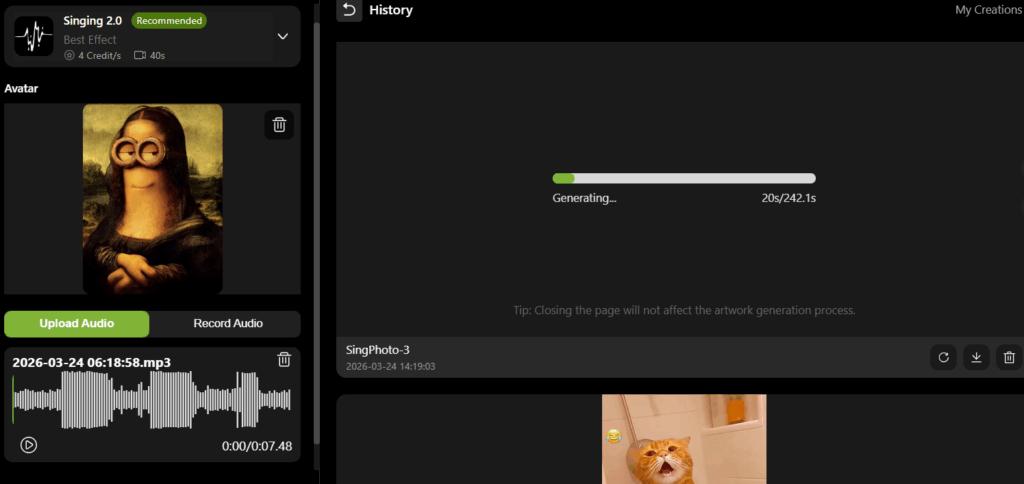 The interface of Singing Photo