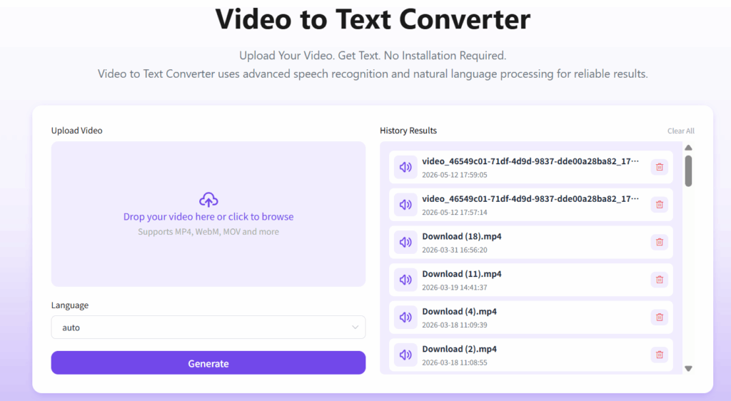 Demo of the video-to-text converter console