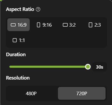 Set Duration, Aspect Ratio, and Resolution
