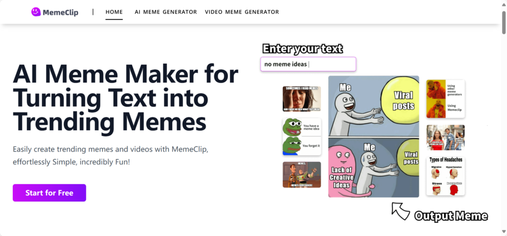 MemeClip homepage-MemeClip