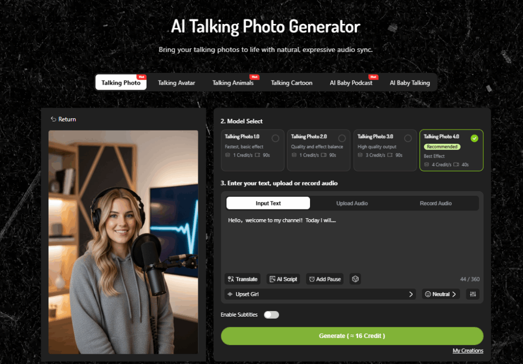 The interface of Talking Photo