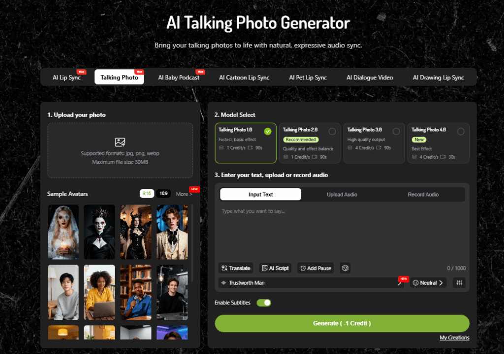 AI talking photo interface for creating custom Santa video
