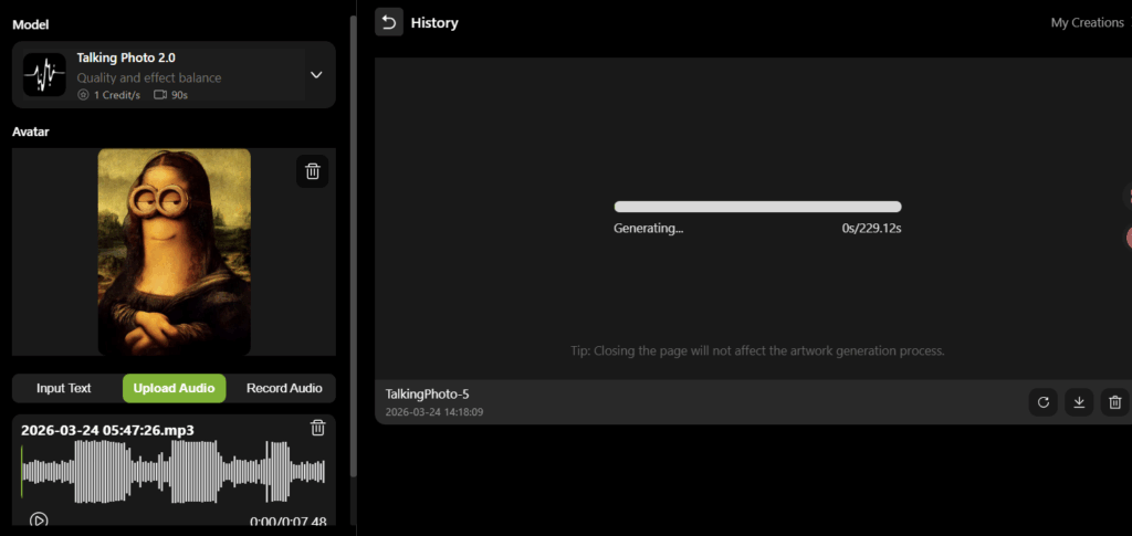 The interface of Talking Photo