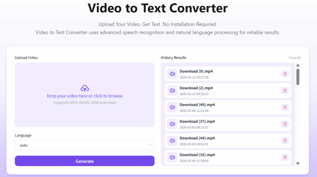 The interface of Video to Text Converter