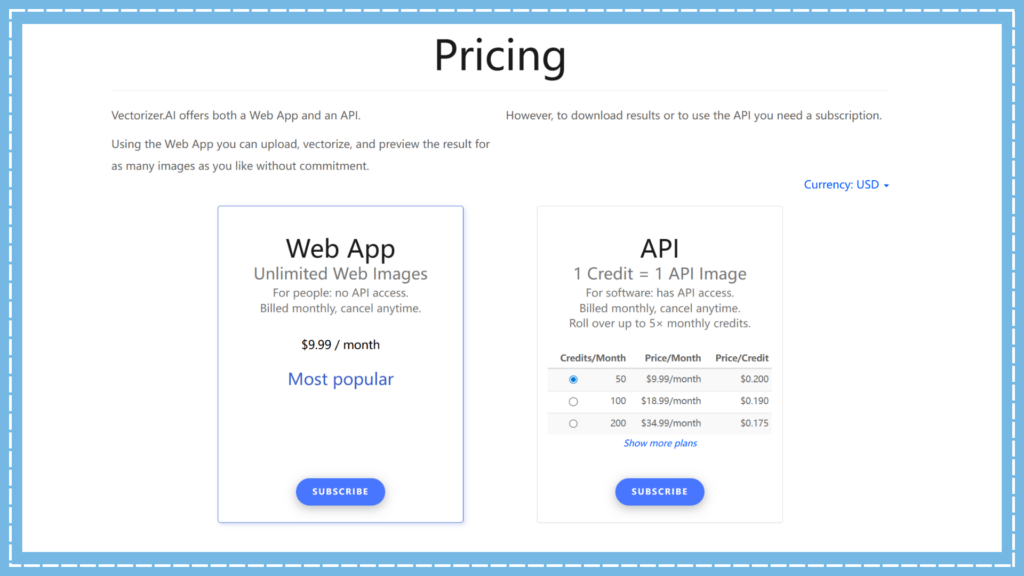 Vectorizer's pricing