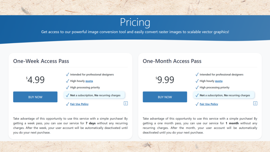 Pricing of Vectorizer.io
