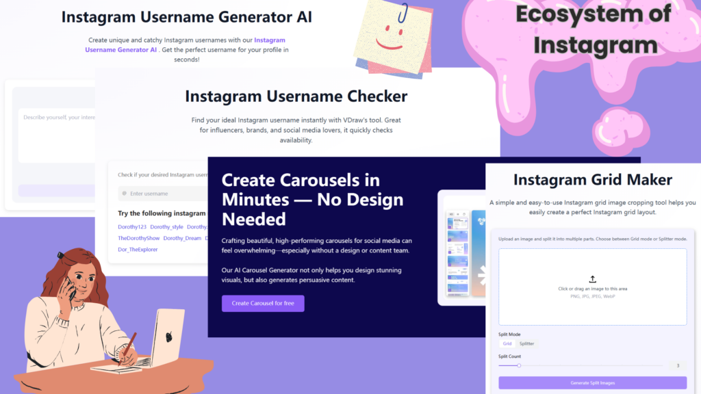 VDraw’s Instagram Username Checkerstands out not just for accuracy but for its surrounding ecosystem of Instagram-focused AI tools