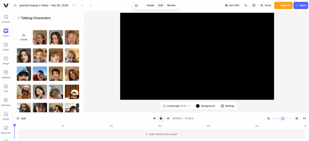 Veed AI video editor interface
