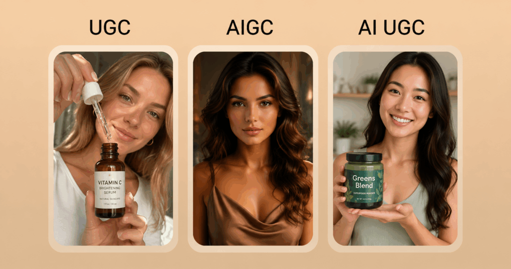 Comparison chart of UGC, AIGC and AI-generated UGC