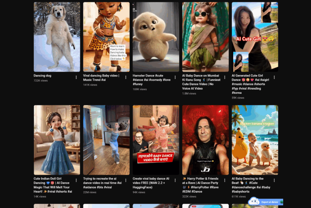 High-view-count AI dance videos on YouTube