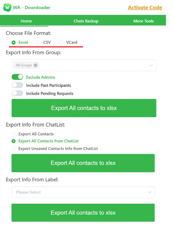 WA Contacts Extractor can export all chats and groups.