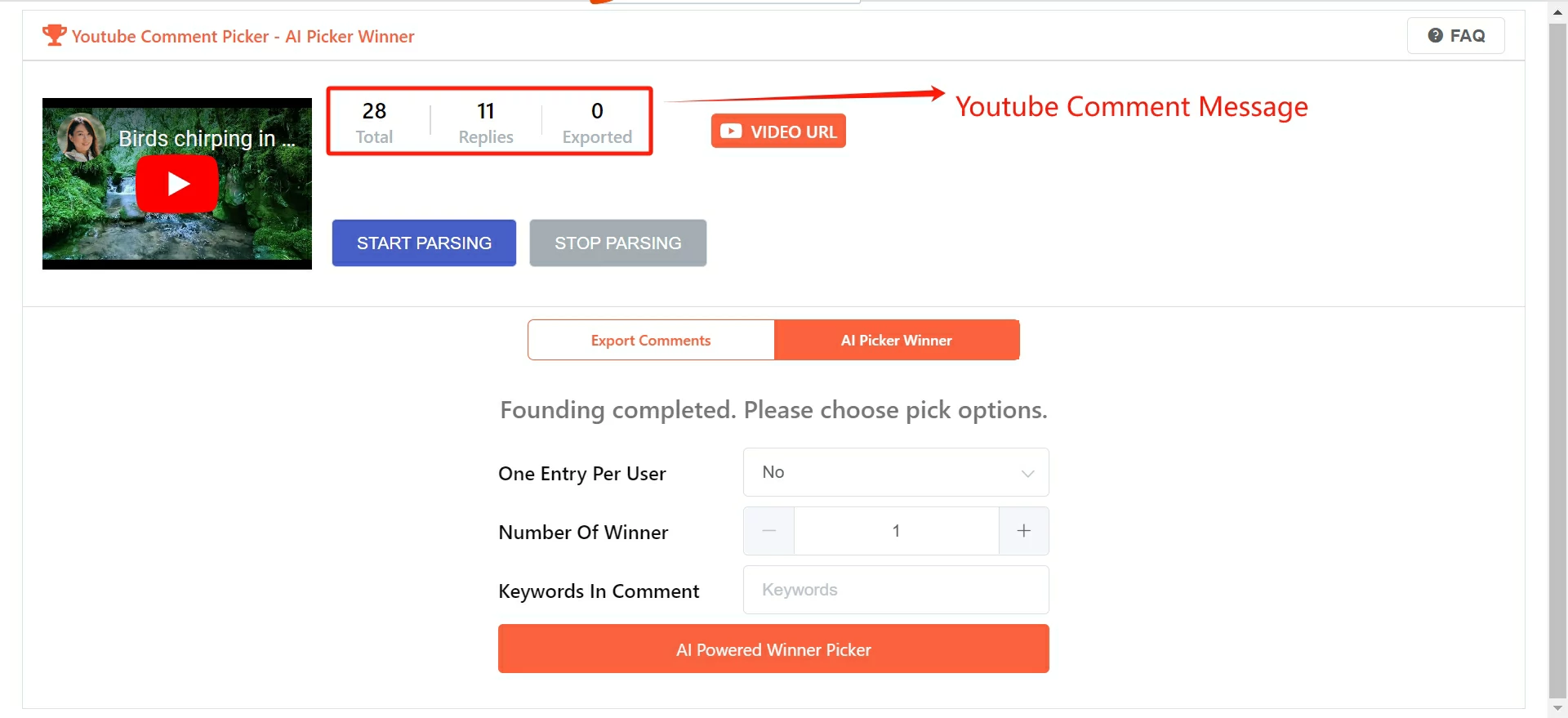 Youtube Random Comment Picker's  comment statistics