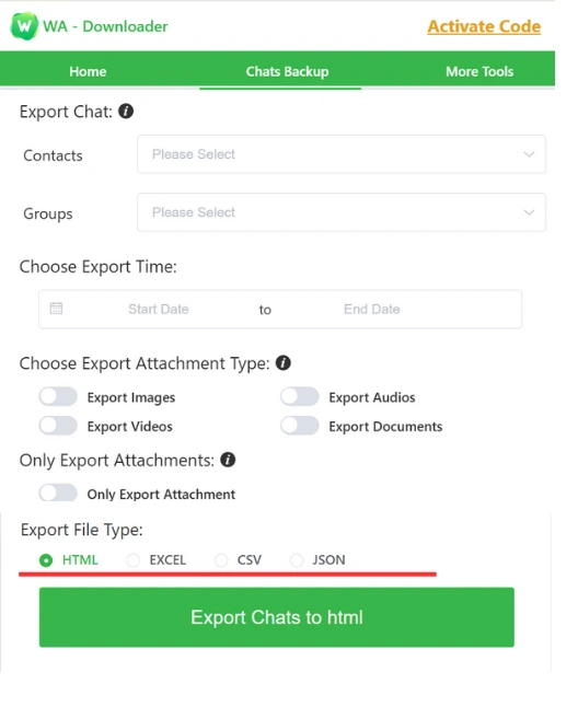 Alternative TextWA Contacts Extractor can export multiple formats like CSV, XLSX, JSON&VCard.