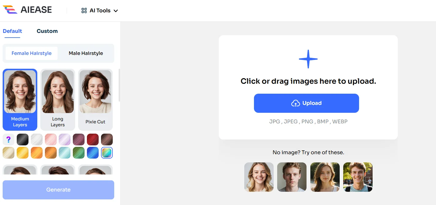 AI hairstyle changer in AIEase