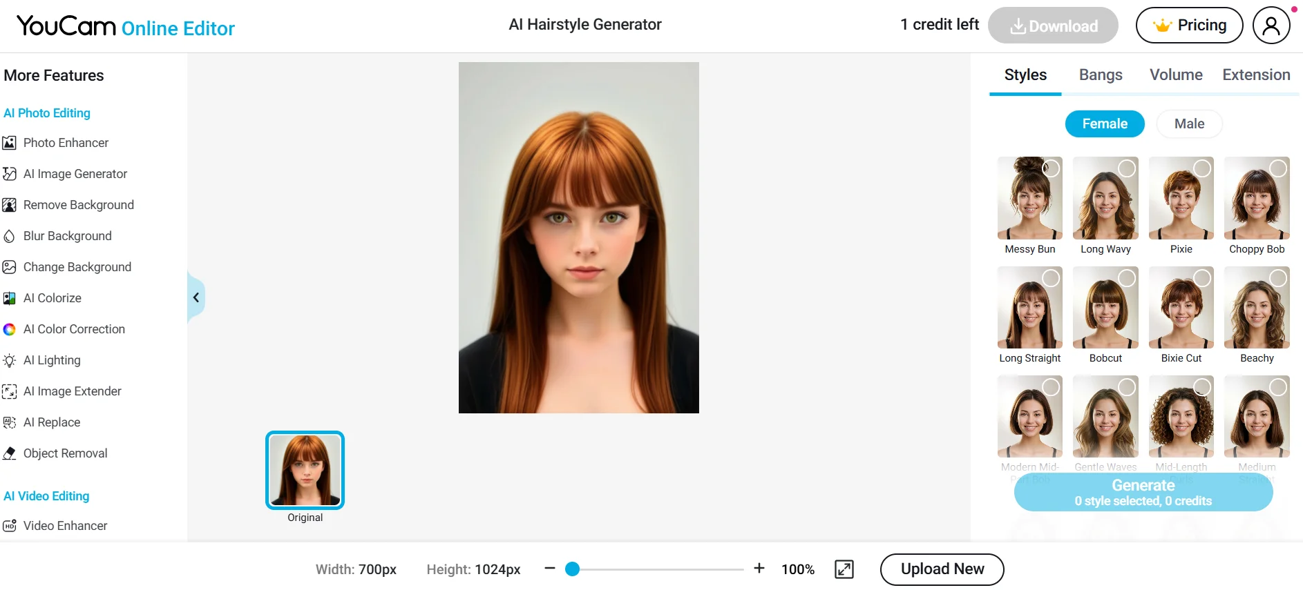 AI hairstyle changer in YouCam