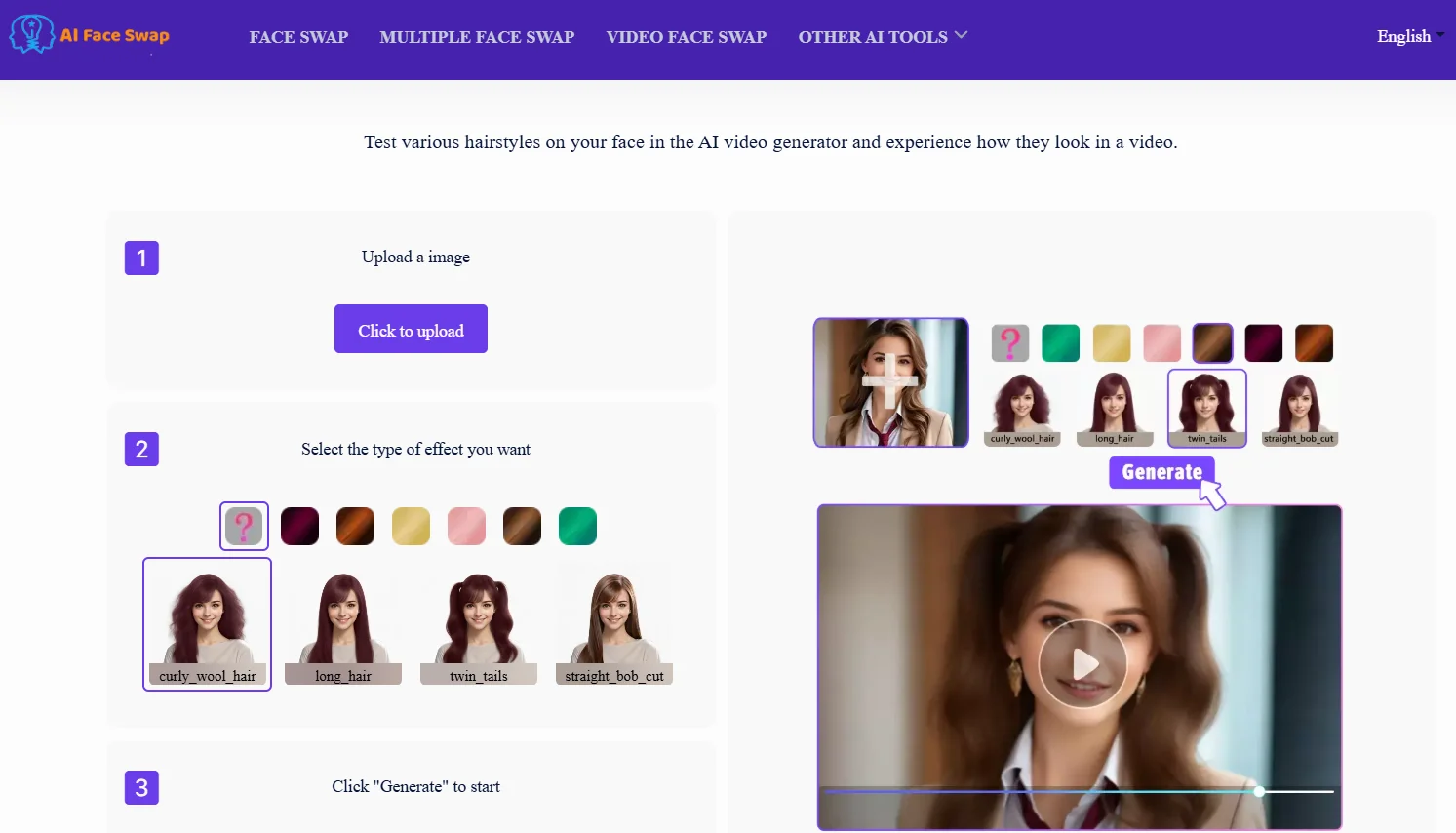 AI video hairstyle changer in AIFaceswap