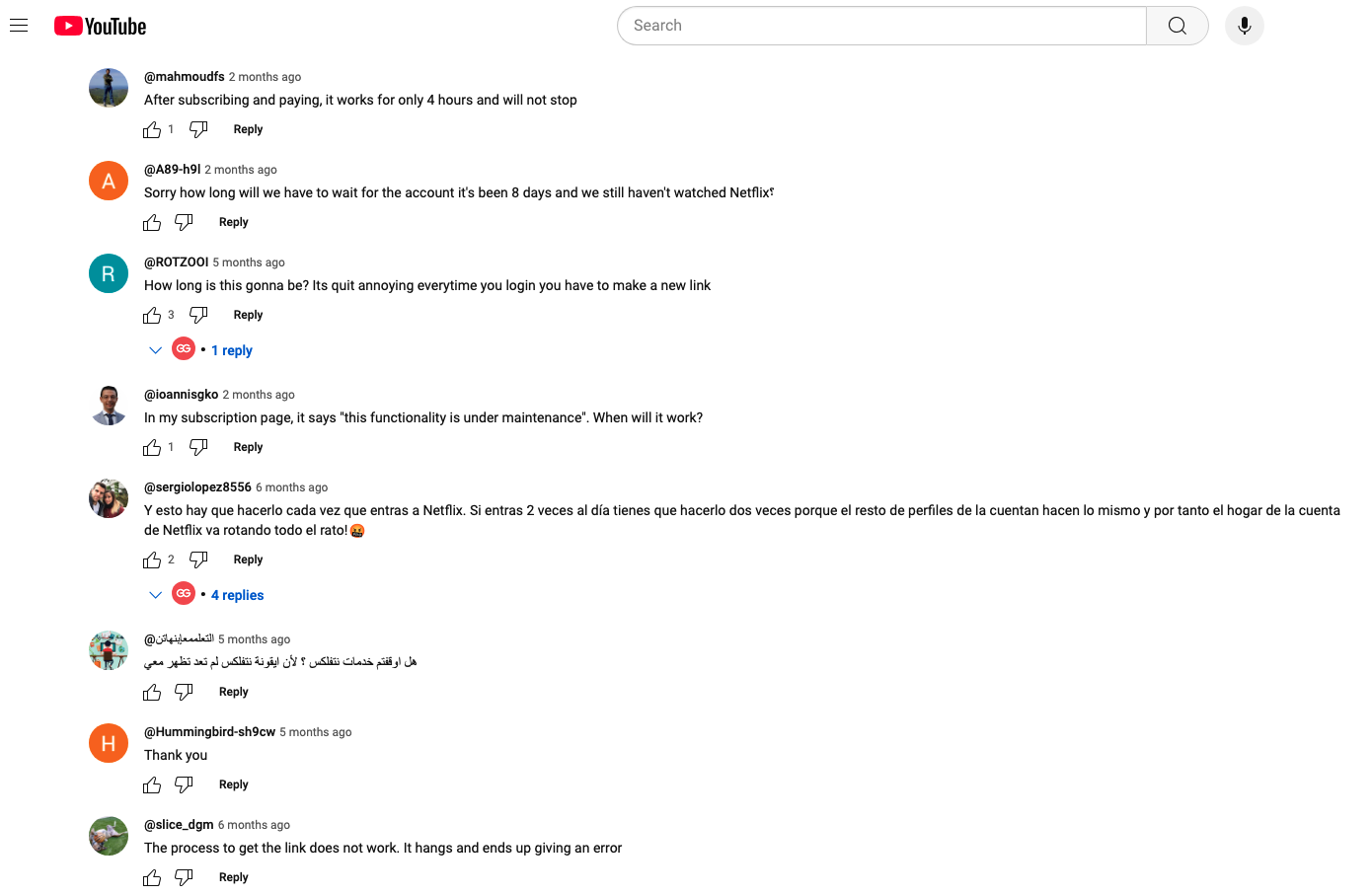 Negative reviews from Youtube