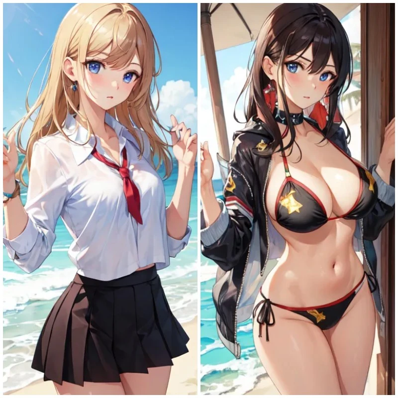 Cambiar el vestido del personaje de anime a bikini.