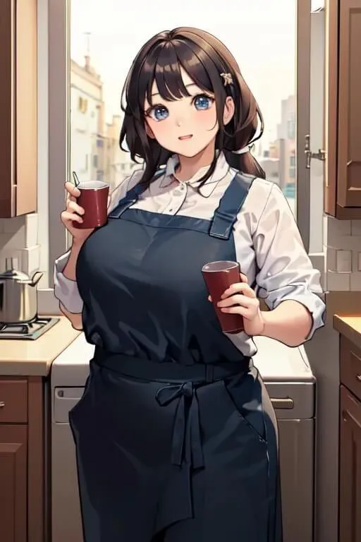 AI chubby girl in kitchen
