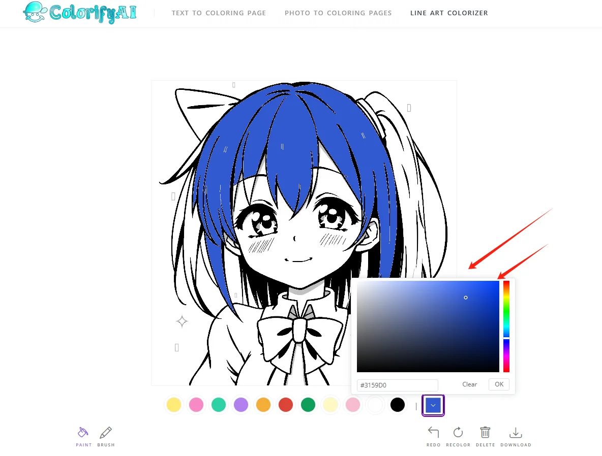 The interface of Line Art Clorizer in ColorifyAI