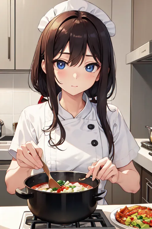 An anime girl is cooking