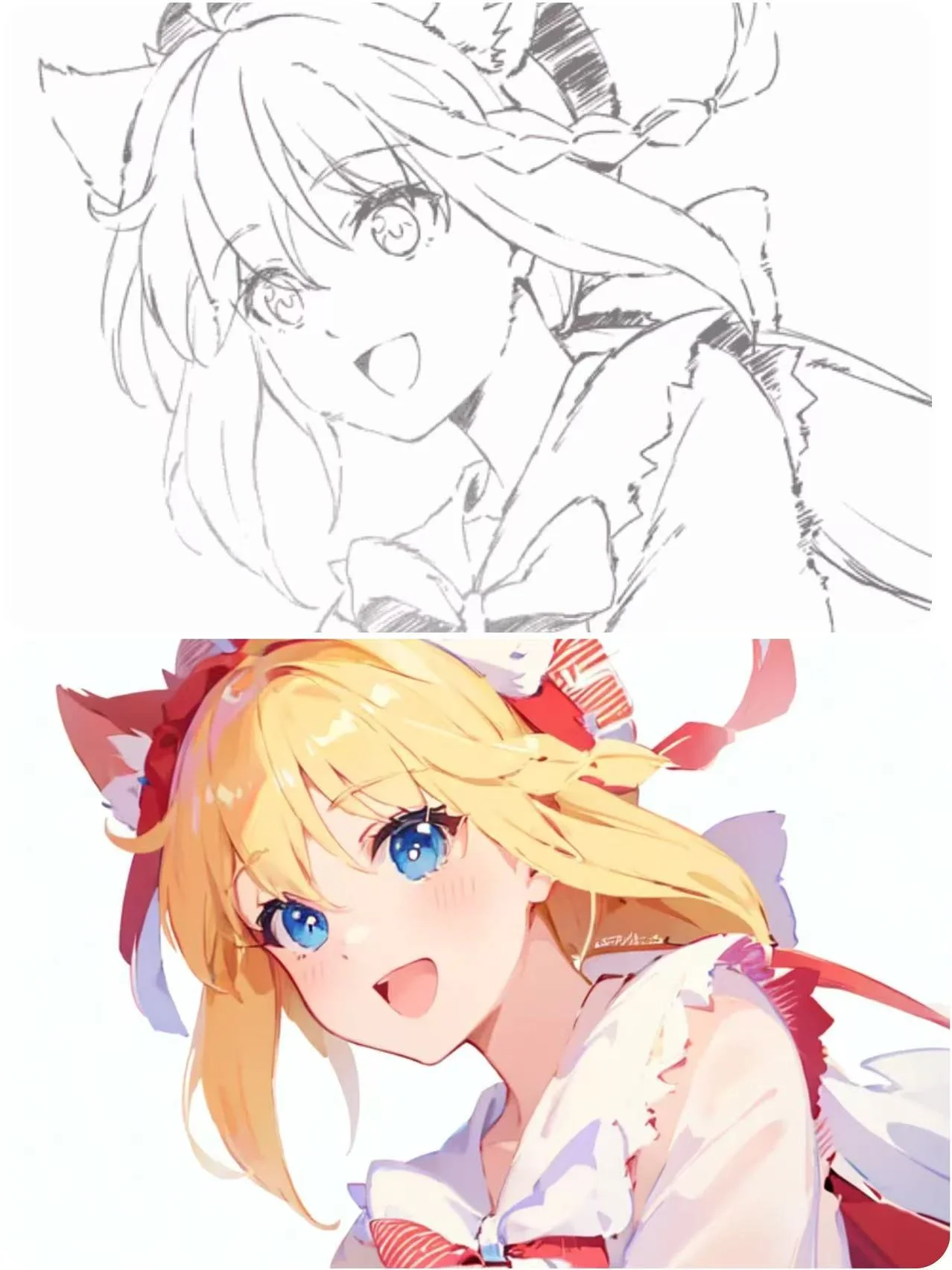 convert Shirakami Fubuki black-and-white image to digital image