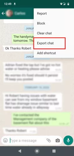 Read Deleted Messages in WhatsApp via Export Chat