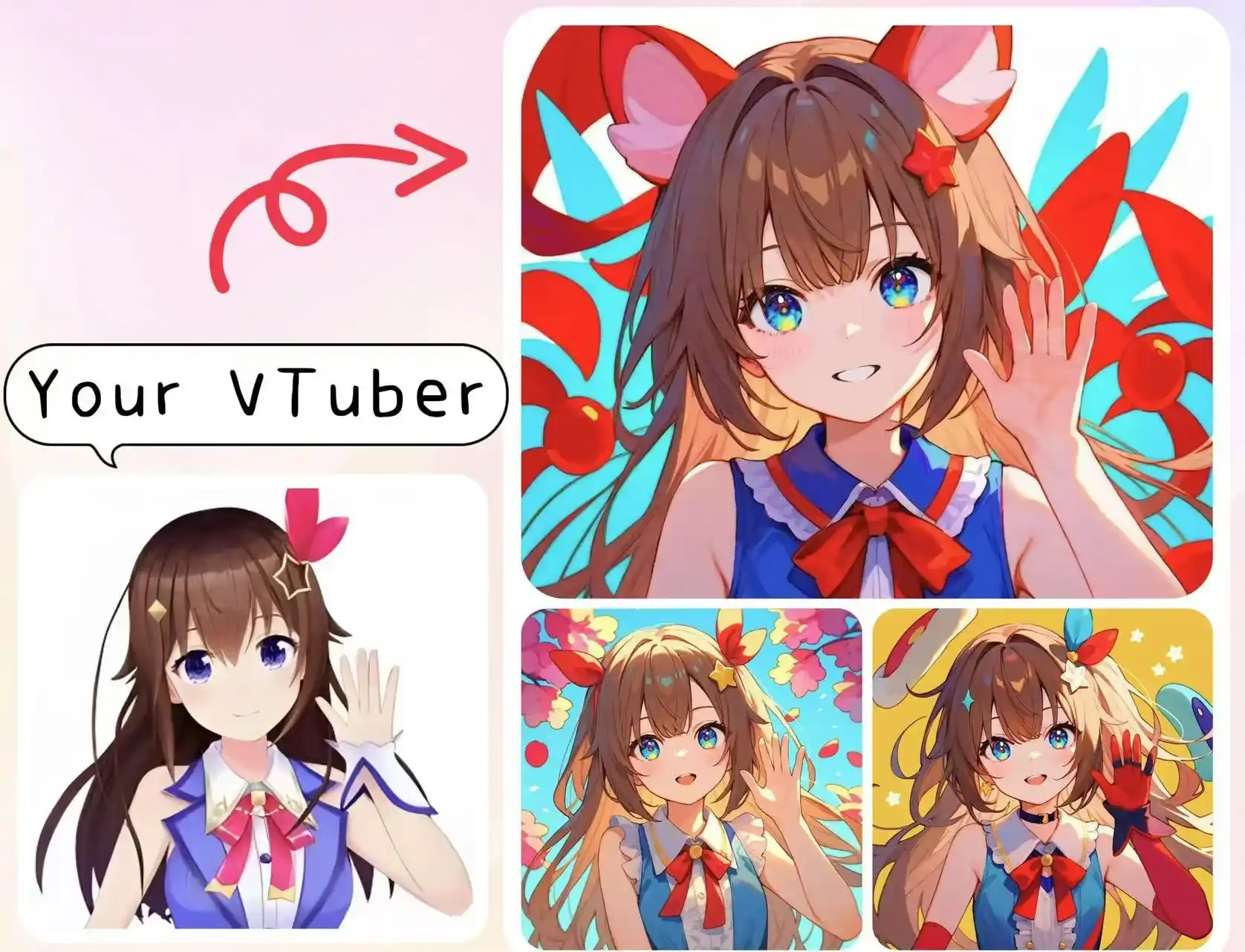 various styles of cartoon vtuber 