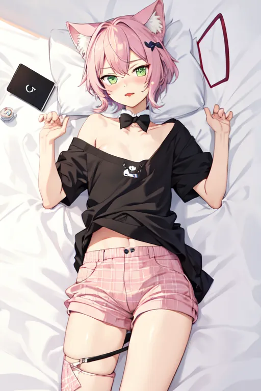 Femboy hentai art: a femboy is lying on the bed