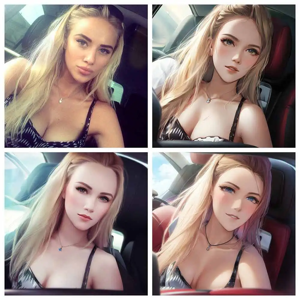 4 kinds of woman portrait after AI photo filter