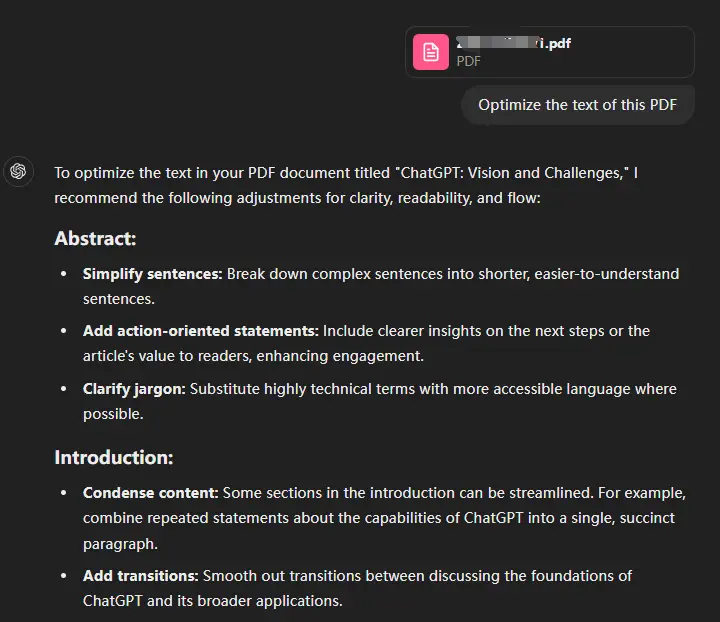 Optimize PDF by ChatGPT