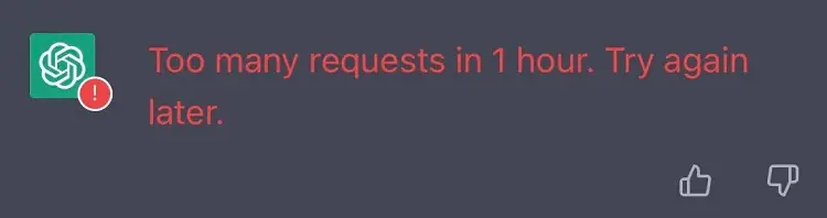 ChatGPT has too many requests in 1 hour