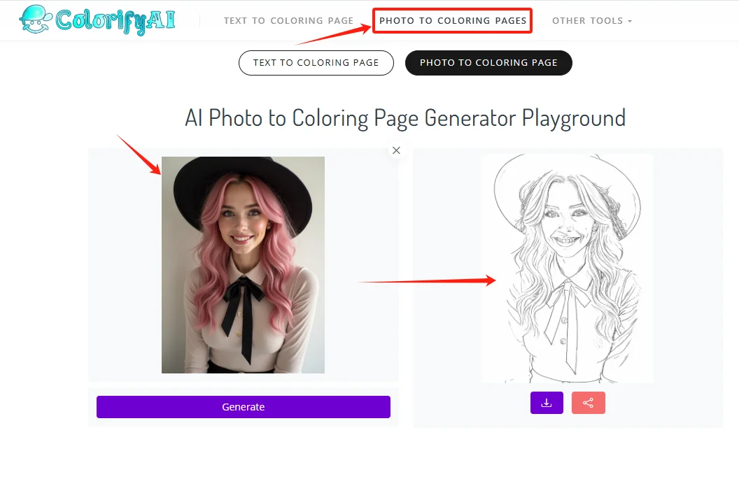 Sketch a face from a photo with one click on ColorifyAI