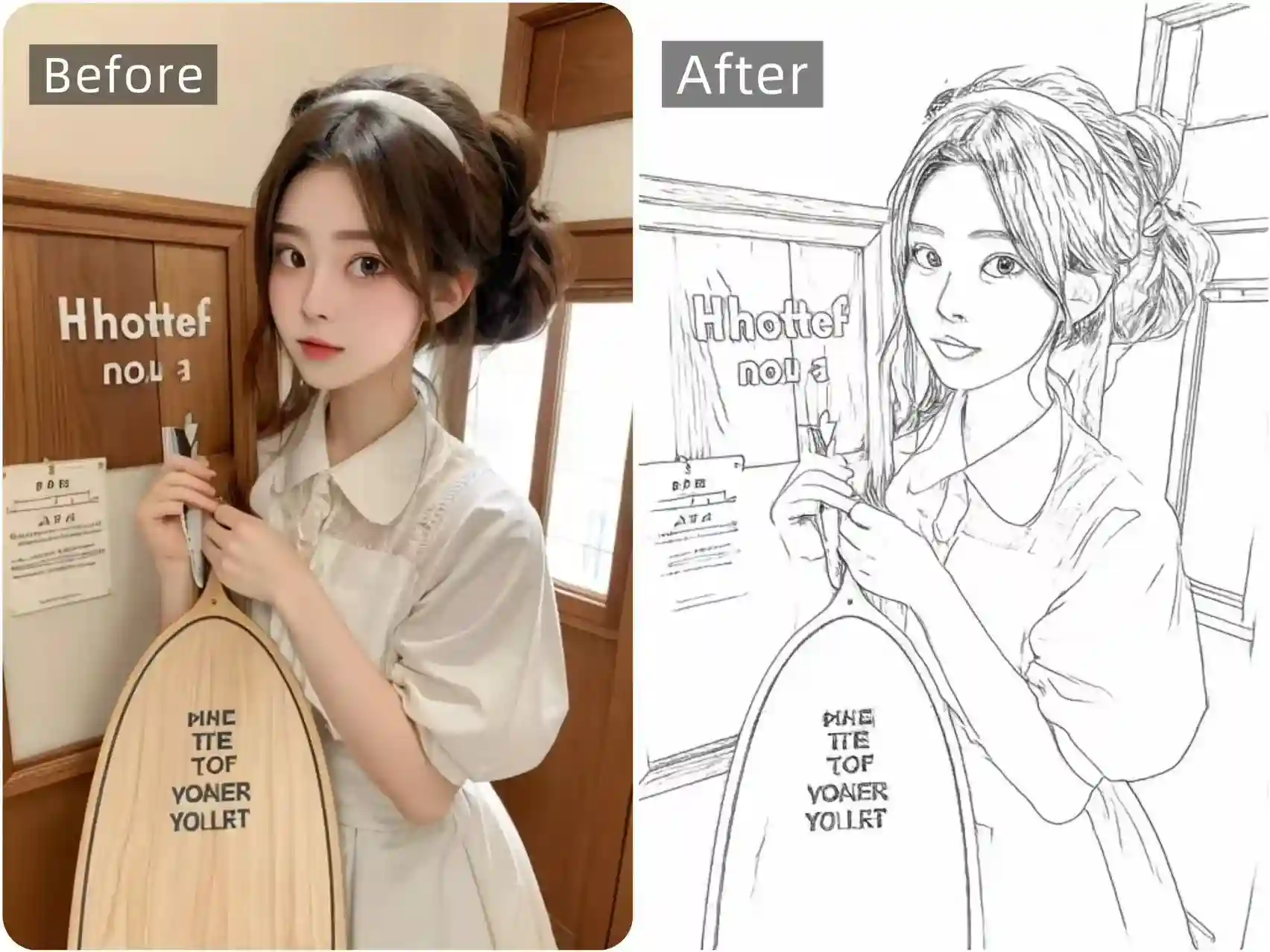 Comparison before and after using PixNova AI's Photo to Sketch Converter.